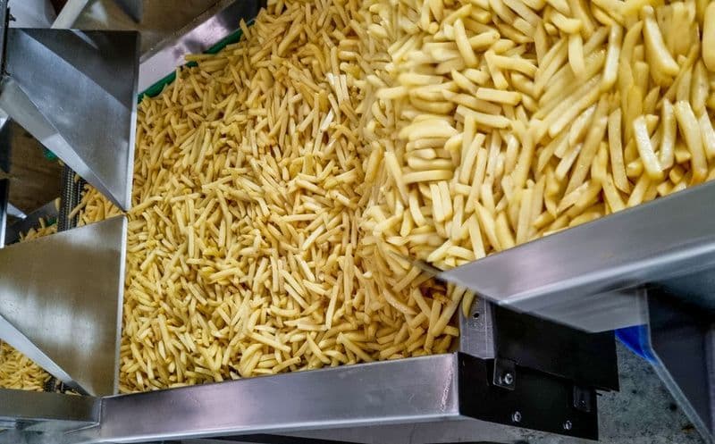 An image of fries in a processing machine